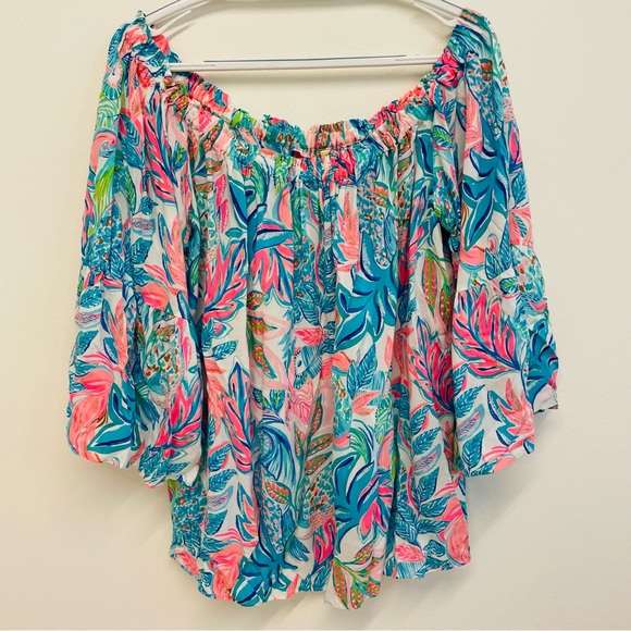 Lilly Pulitzer Tops - Lilly Pulitzer Nevie Off Shoulder Top Resort White Toucan Do It Better XL